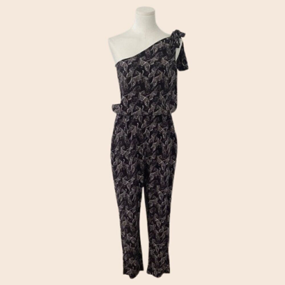 Overlover Black & White Tiger Print One Shoulder Jumpsuit Size Medium